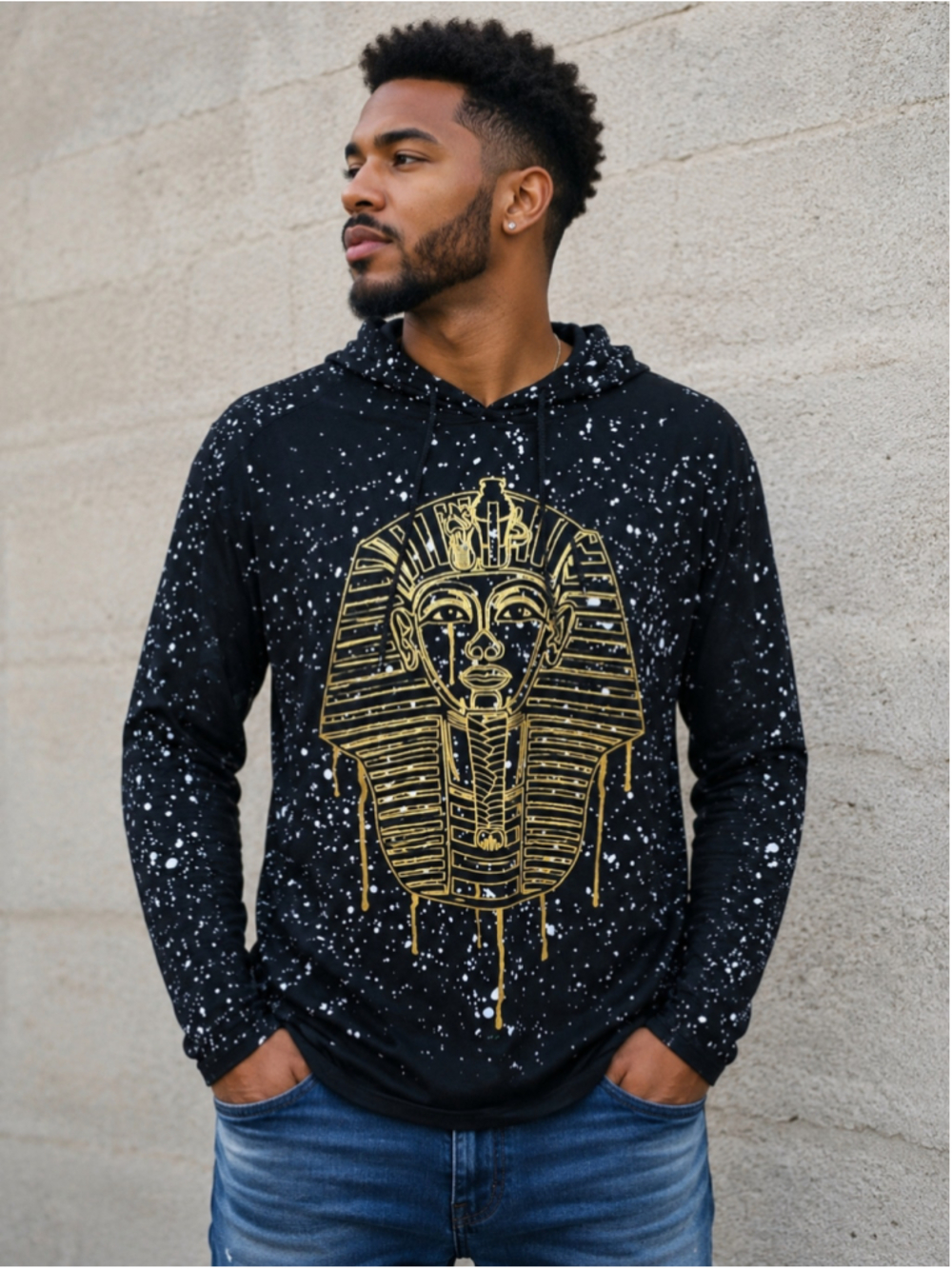 Fresh Laundry Black Gold Pharaoh Graphic Hoodie Men's Size L